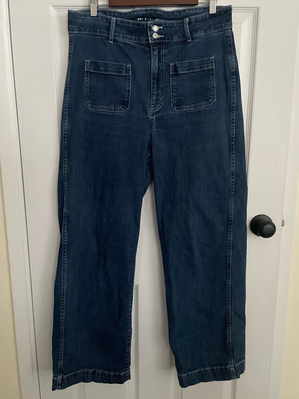Old Navy Sky Hi Extra High Rise Wide Leg Jeans Patch Pocket Dark Wash Sz 14
